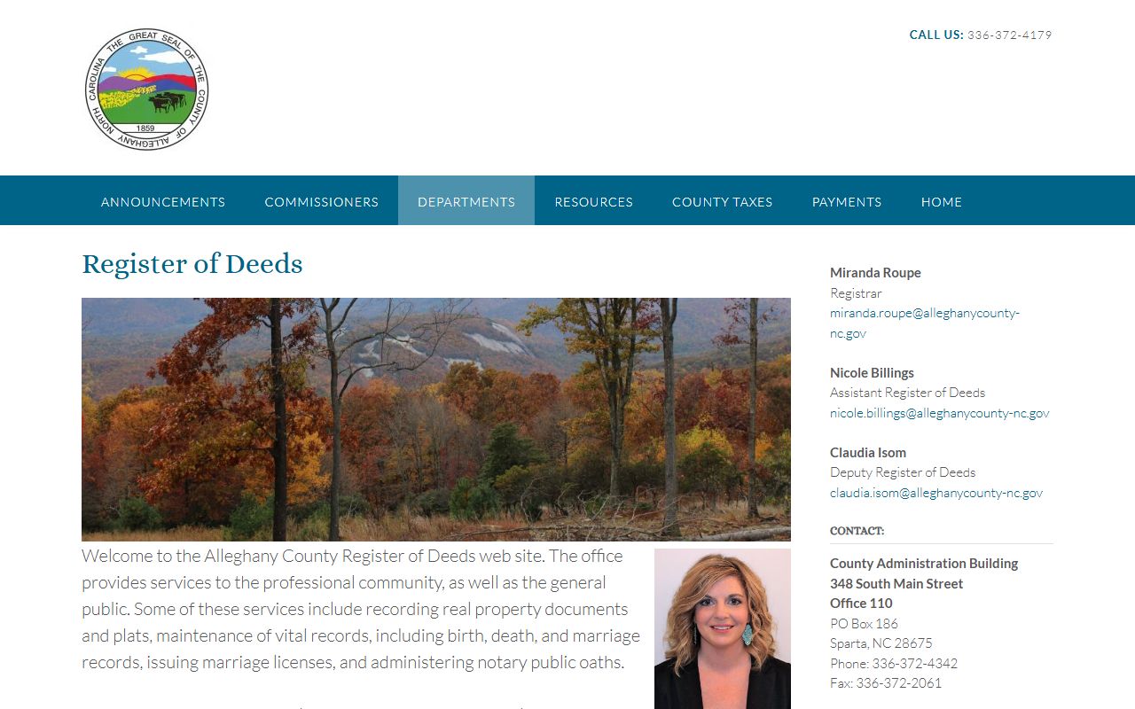 Alleghany County Register of Deeds property records page