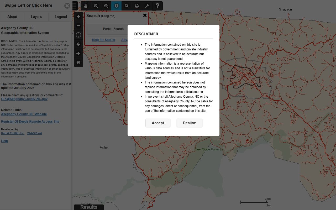 Alleghany County WebGIS mapping tool for property records