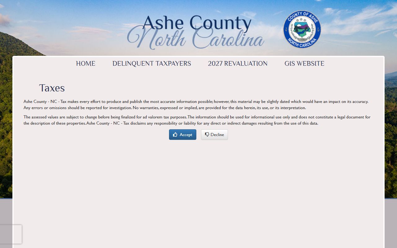 Ashe County Tax Administration property records page