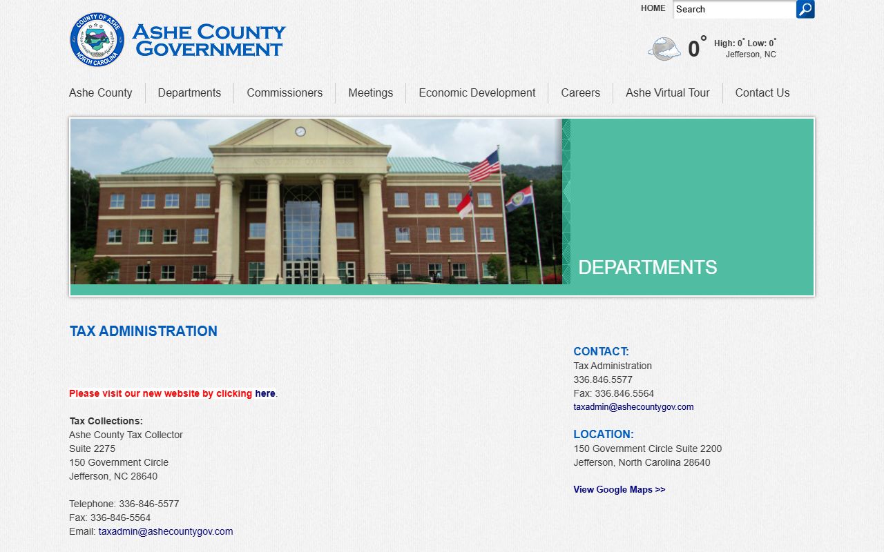 Ashe County Tax Department page for property records