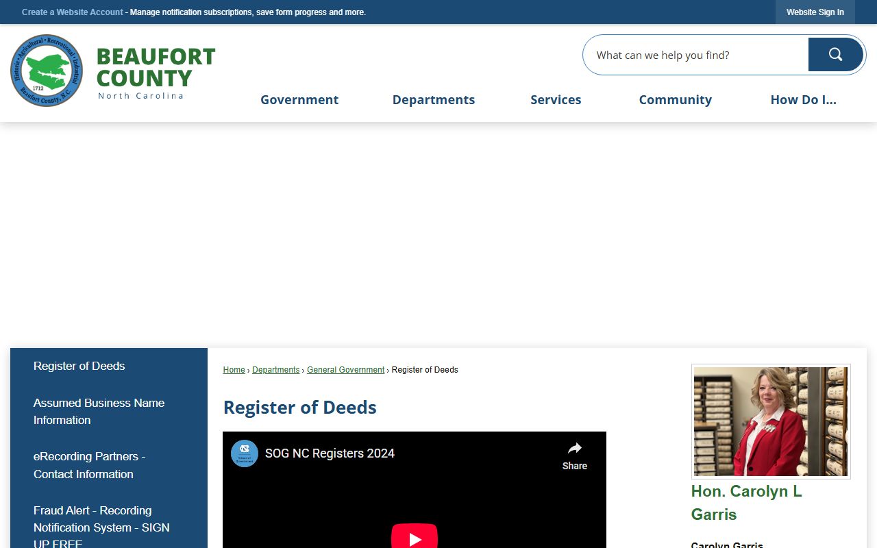 Beaufort County Register of Deeds property records page