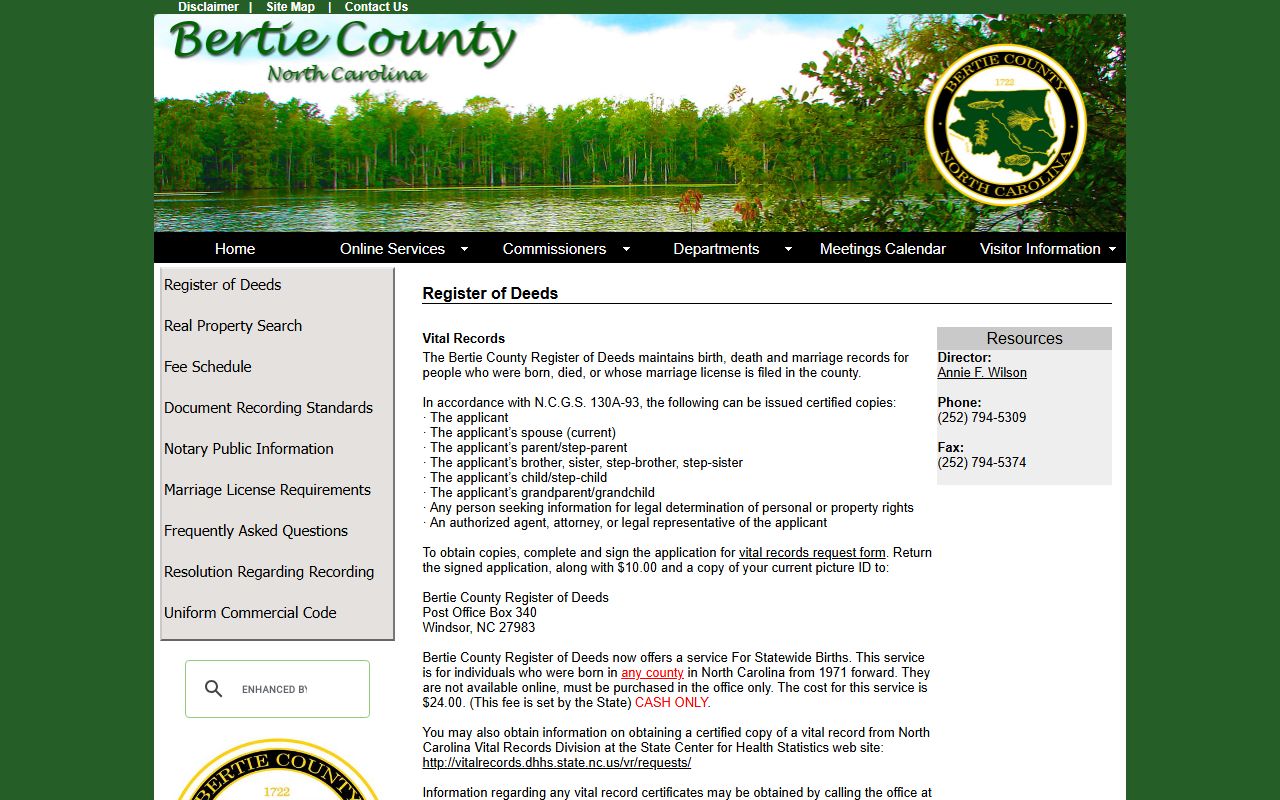 Bertie County vital records page related to property records