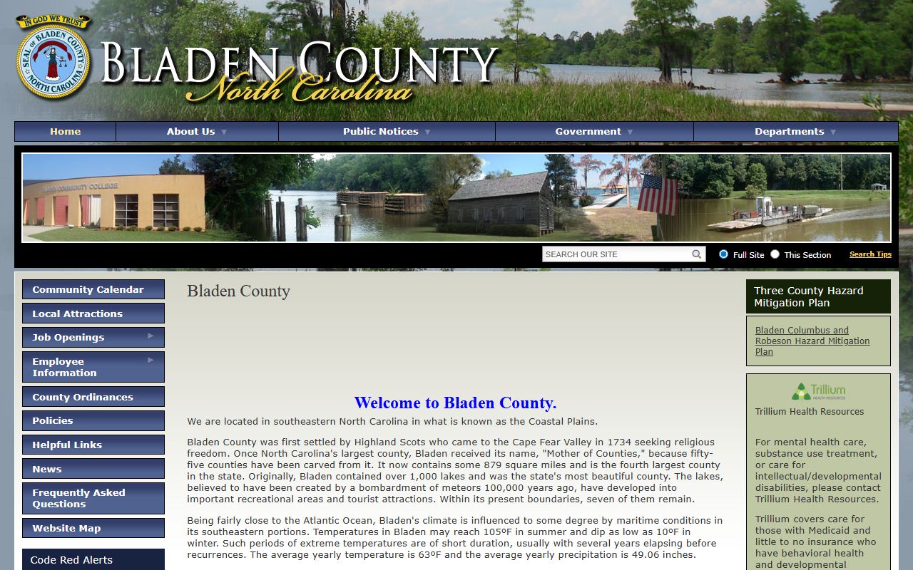 Bladen County Register of Deeds property records page