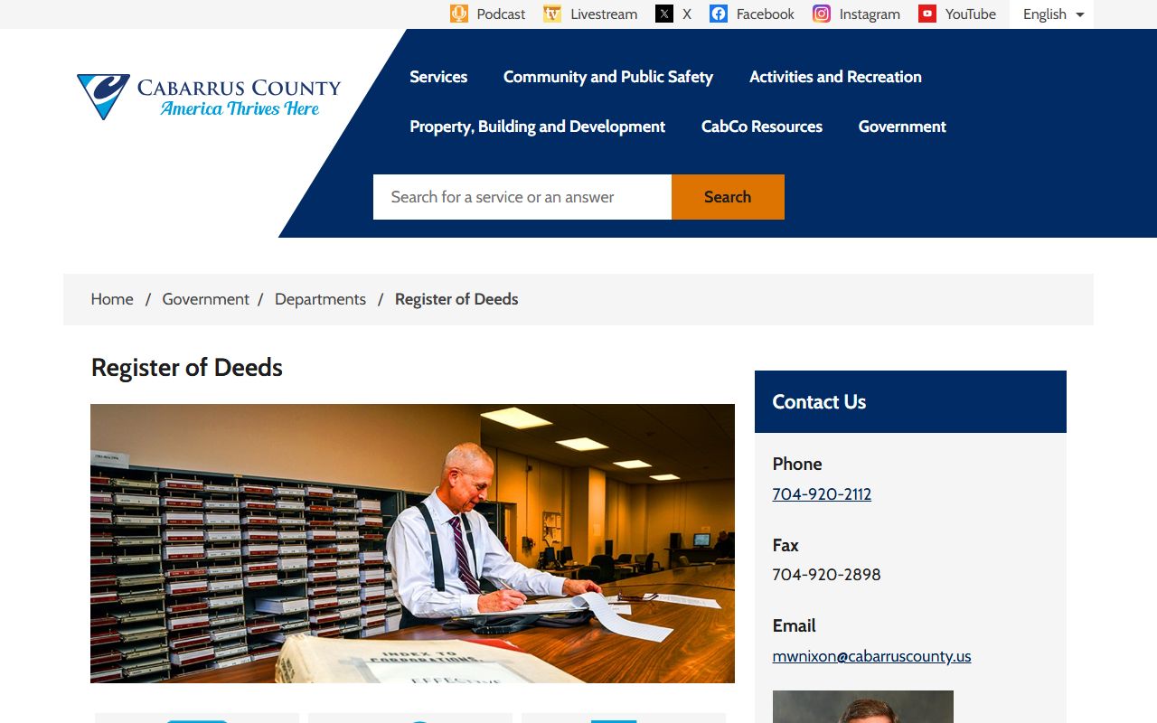 Cabarrus County property records Register of Deeds website