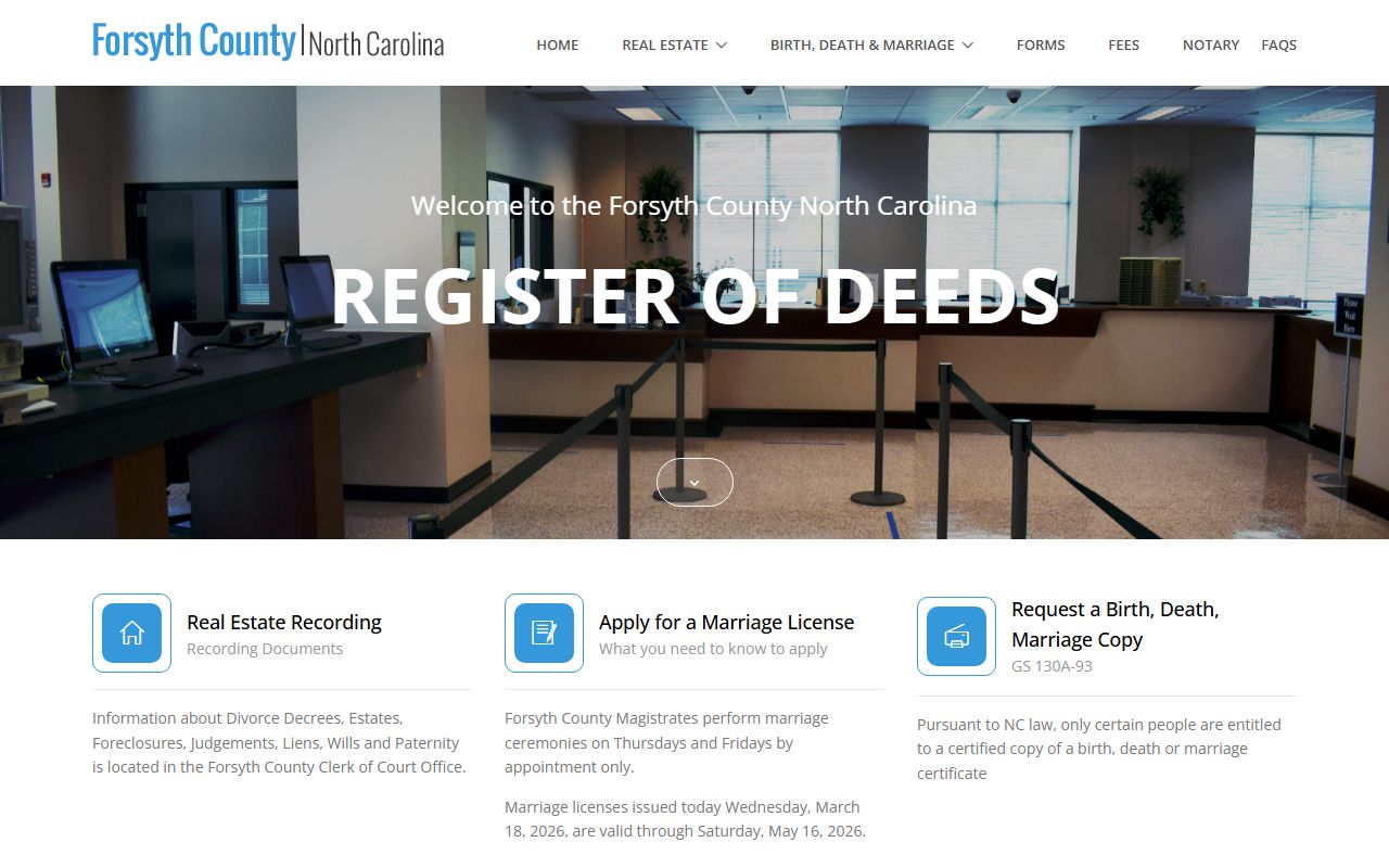 Forsyth County property records Register of Deeds website