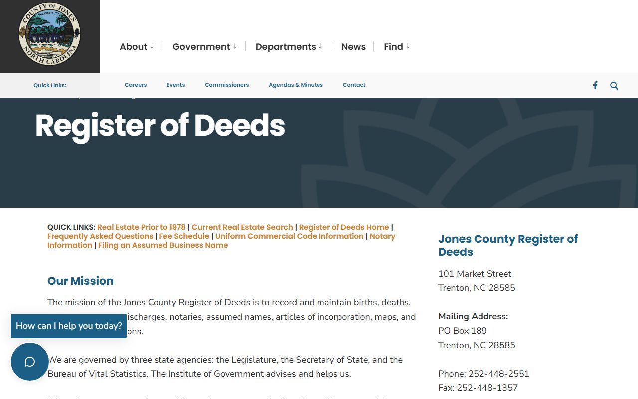 Jones County Register of Deeds property records website