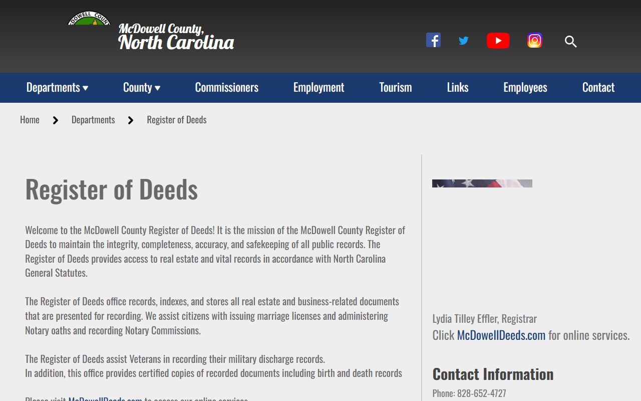 McDowell County Register of Deeds property records website