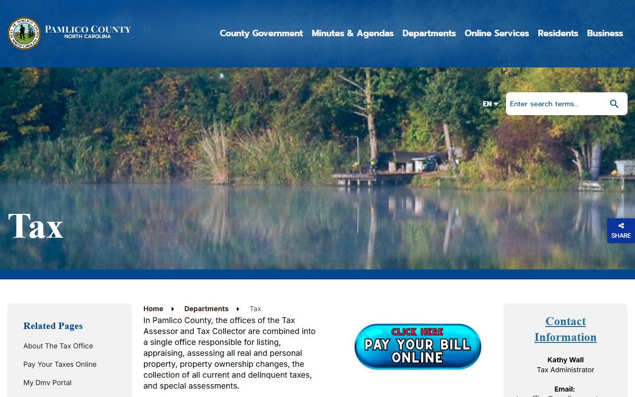 Pamlico County tax office website for property tax records and assessments