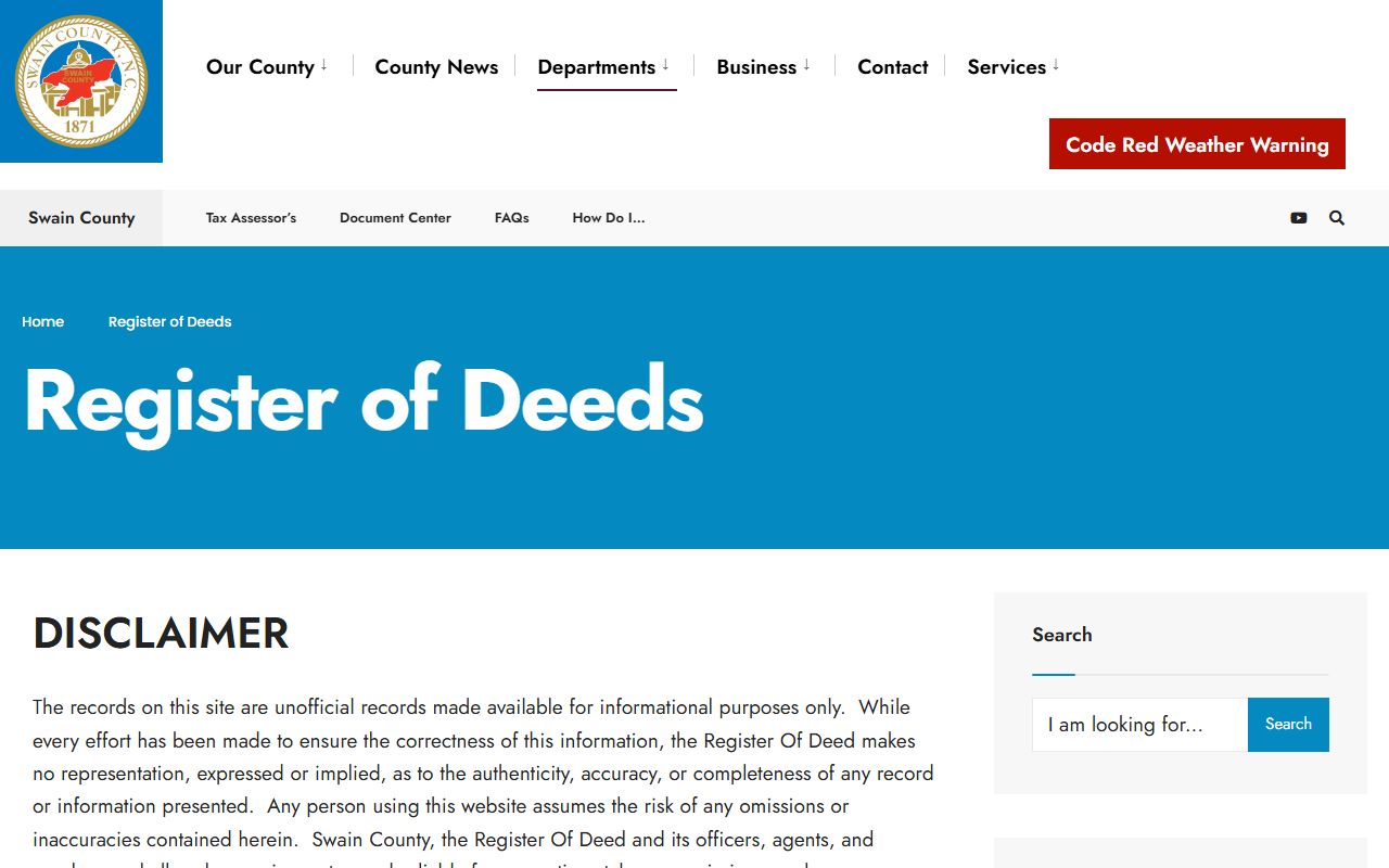 Swain County Register of Deeds property records website