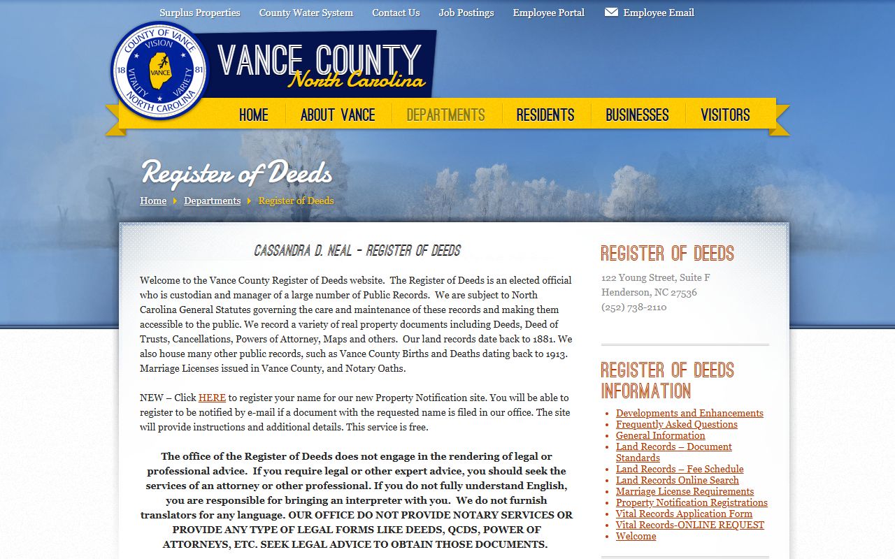 Vance County Register of Deeds online property records portal