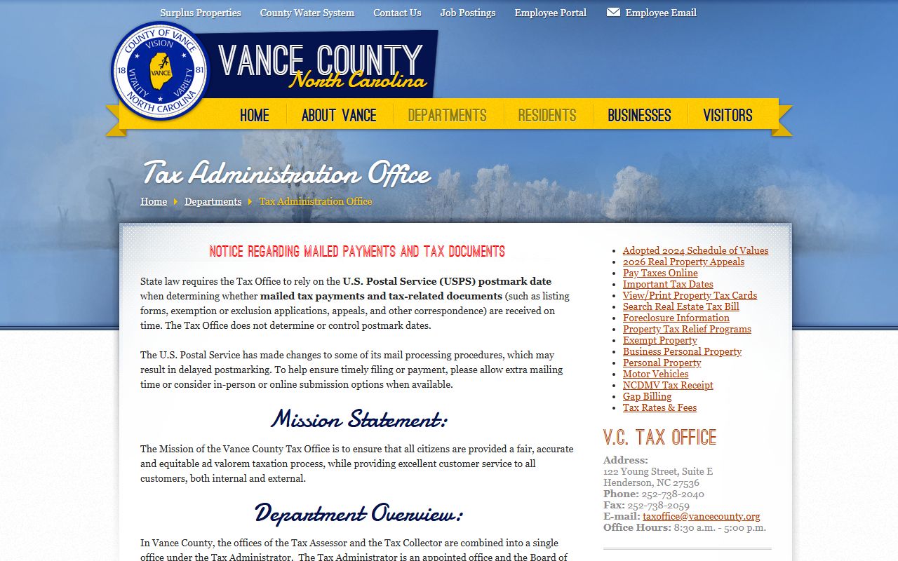 Vance County Tax Office property records search portal
