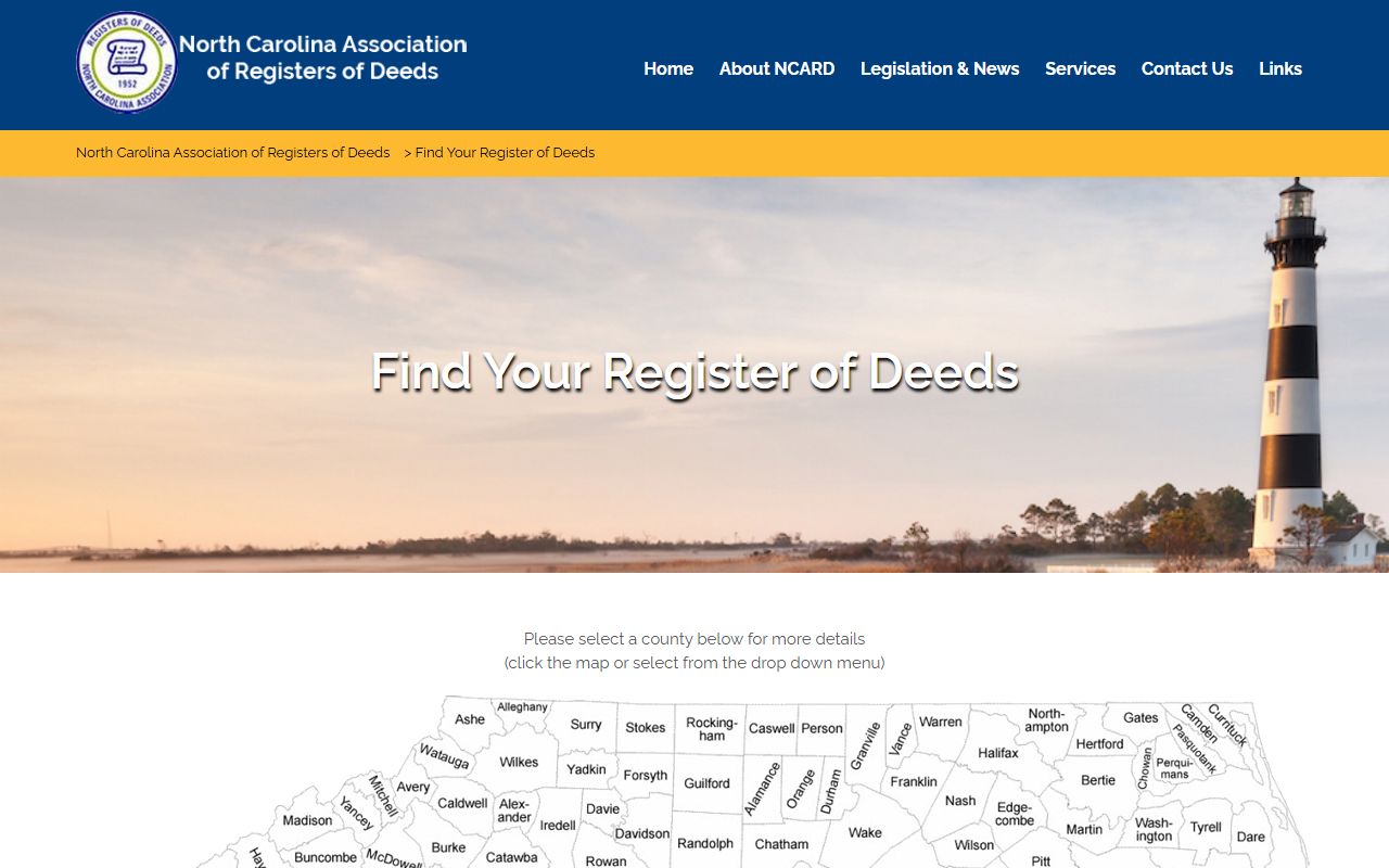 North Carolina Association of Registers of Deeds directory for property records