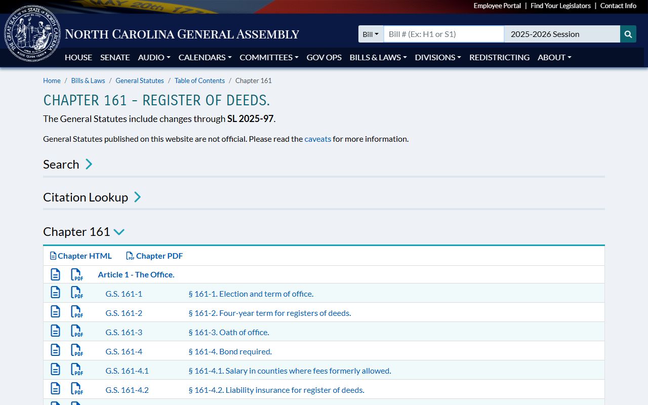 North Carolina General Statutes governing property records