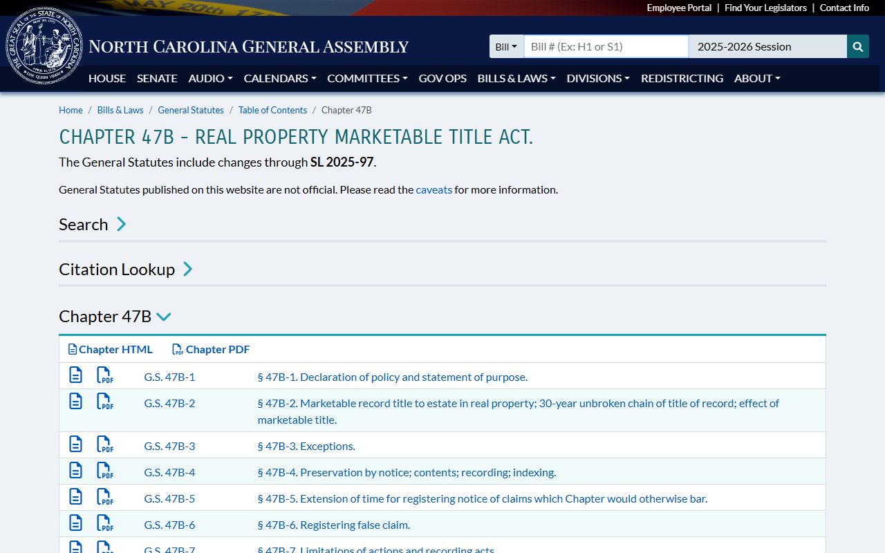 North Carolina Marketable Title Act for property records