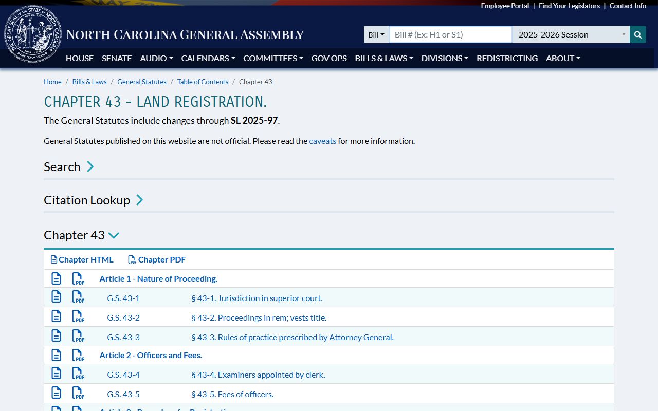North Carolina registered land system for property records
