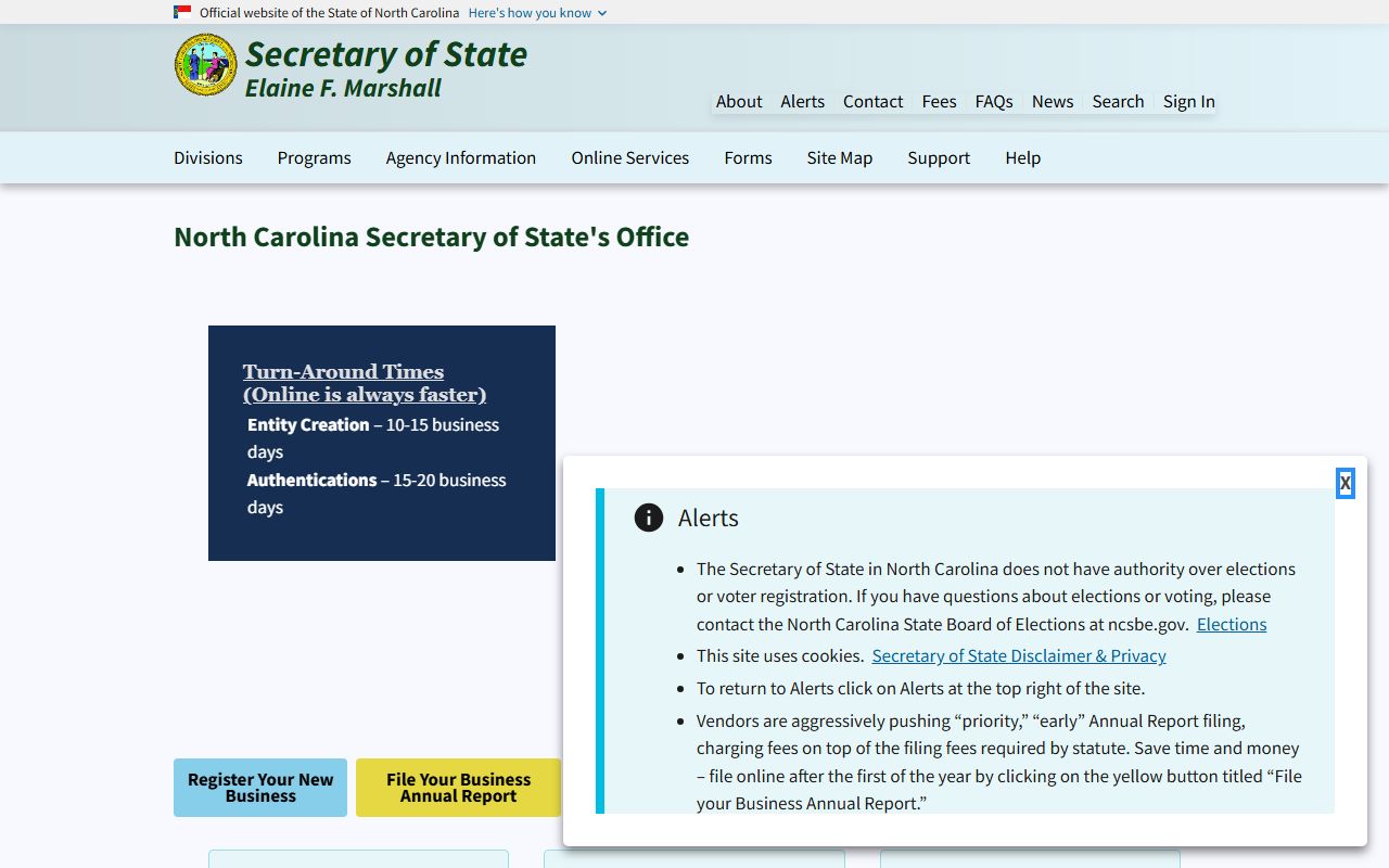 North Carolina Secretary of State property records and UCC filings