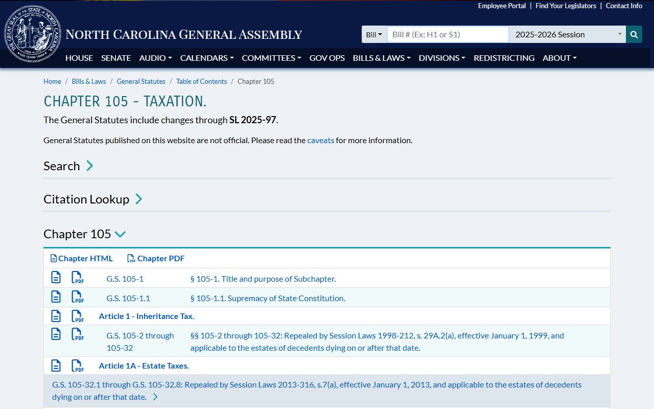 North Carolina taxation statutes for property records and excise tax